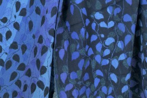 exklusiver Wollschal mit Blattornament in tollen Blautönen "Nachtblüte" WS-NBL-L